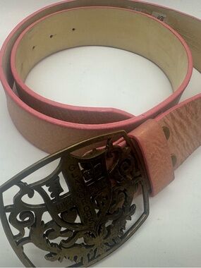 vintage Juicy Couture iridescent Pink Leather Belt with Ornate brass Buckle